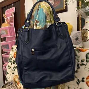 Blue leather tote